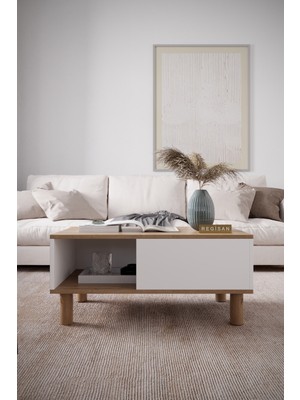 Bohem Ahşap Ayaklı Sepet-Beyaz Orta Sehpa REGISAN100003