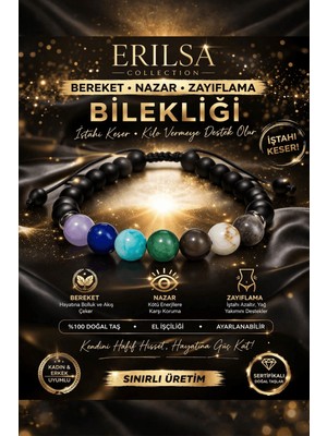 Tesbih Atölyesi Erilsa Sertifikalı Doğal Taş Nazar Koruma Bilekliği Bereket Enerji Bilekliği - Akik Ametist Yeşim Kuvars