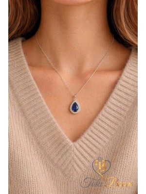 Gece Mavisi Damla Safir Kolye, Lacivert Damla Kolye, Kadınlar Için Harika Hediye, Sevgiliye Hediye