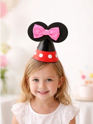 Parti Adresi Mini Fare Temalı Fiyonklu Karton Doğum Günü Şapkası