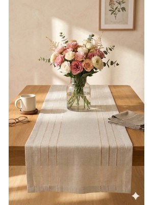 Miabella Home Masa Örtüsü Runner 35X145 cm Salon Runner Keten Görünümlü Yemek Masası Runner