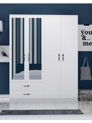 Metalia Gm 071 Novado 4 Kapılı Beyaz Aynalı Gardrop Dolap 2 Çekmeceli Suntalam Malzeme