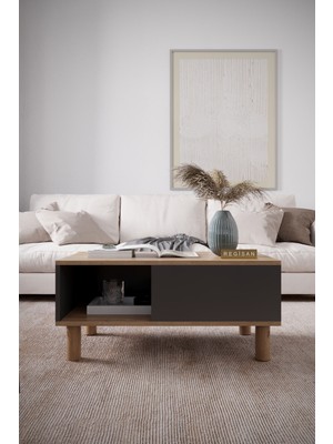 Bohem Ahşap Ayaklı Sepet-Antrasit Orta Sehpa REGISAN100004