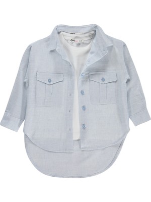 Civil Girls Çift Cepli Çizgili 2-5 Yaş Gömlek - Mavi