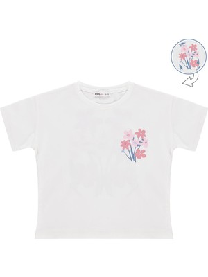 Civil Girls Renkli Çiçek Baskılı 6-9 Yaş Tişört - Kırık Beyaz