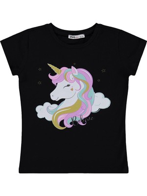 Civil Girls Unicorn Baskılı 6-9 Yaş Tişört  - Siyah