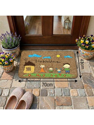 Çocuk Çizimi Desenli Kapı Önü ve Iç Mekan Paspası