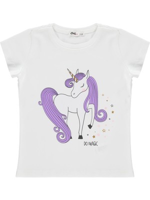 Civil Girls Unicorn Baskılı 2-5 Yaş Tişört  - Kırık Beyaz