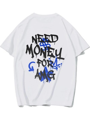 Brz Collection Unisex Oversize Amg Need Money For Amg T-Shirt (Beyaz)