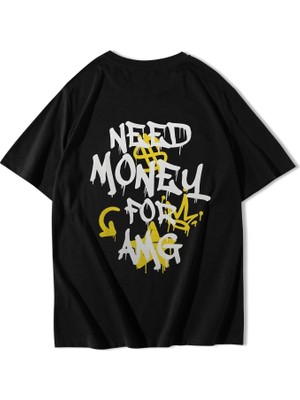 Brz Collection Unisex Oversize Amg Need Money For Amg T-Shirt Siyah