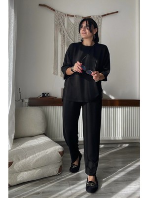 Mjamass Siyah Yırtmaç Detaylı Pijama Takımı