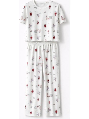 Mjamass Ekru Çok Desenli Pijama Takımı