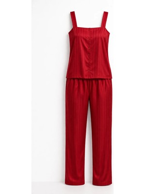 Mjamass Askılı Kırmızı Saten Pijama Takımı