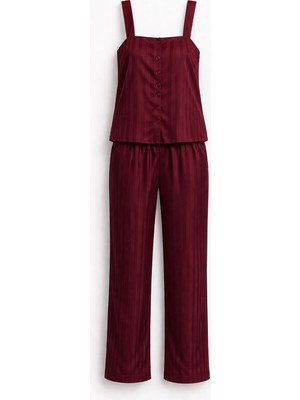 Mjamass Askılı Vişne Saten Pijama Takımı