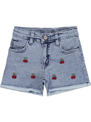 Civil Girls Kiraz Nakışlı 2-5 Yaş Şort - Mavi