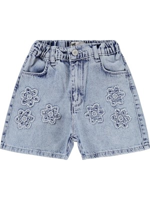 Civil Girls Çiçek Nakışlı 6-9 Yaş Şort - Mavi