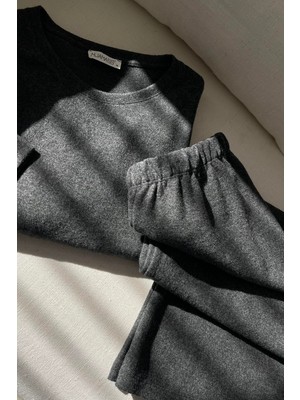 Mjamass Füme Basic Örme Oversize Kadın Ev Giyim Takım