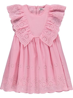 Civil Girls Fırfırlı Brodeli 2-5 Yaş Elbise - Pembe