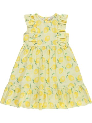 Civil Girls Limon Desenli 6-9 Yaş Elbise - Sarı