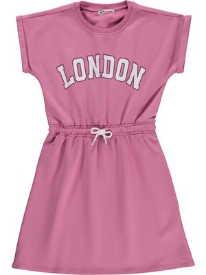 Civil Girls London Baskılı 10-13 Yaş Elbise - Pudra