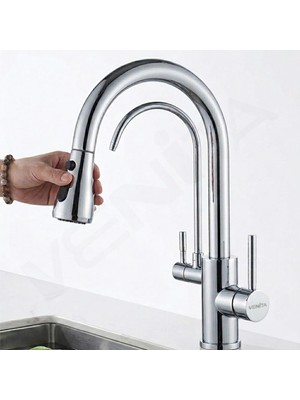 Venita 3 Yollu Spiralli Mutfak Bataryası Arıtmalı Çekilebilir Başlık 360° Döner Çift Fonksiyon