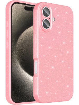 Ummeslem Apple iPhone 16 Plus Cep Telefonu Için Uyumlu Kılıf Kapak Kamera Korumalı Simli Lüks Koton