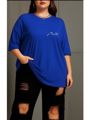 Punix Punıx Büyük Beden Özel Tasarım Dağ Baskılı Ter Tutmayan  Kadın Battal Yazlıkt-Shırt