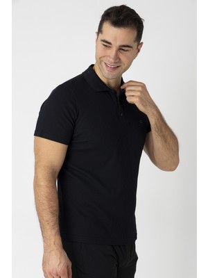 Crozwise Pamuk Pike Waffle Polo Yaka Tişört Siyah 7152-10