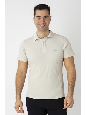 Crozwise Pamuk Pike Waffle Polo Yaka Tişört Krem 7152-02