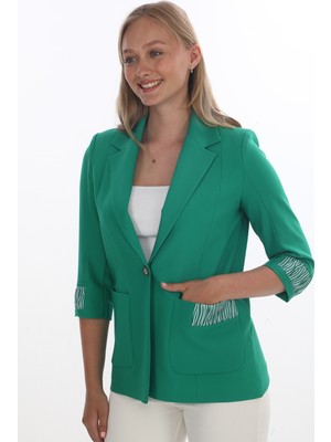 White Diamond Kadın 3/4 Kol Çizgili Detaylı Modern Kesim Blazer Ceket