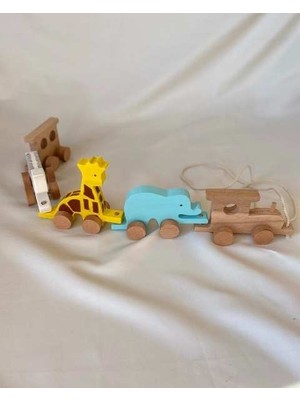 Ahşap Oyuncak Safari Tren | El Yapımı Montessori Çek Çocuk Treni | Tiny Wood