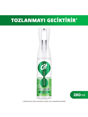 Cif Infinite Clean Doğal Probiyotikli Toz Tutmaz Sprey Tüm Yüzeyler İçin Misket Limonu ve Limon Otu 280 ml