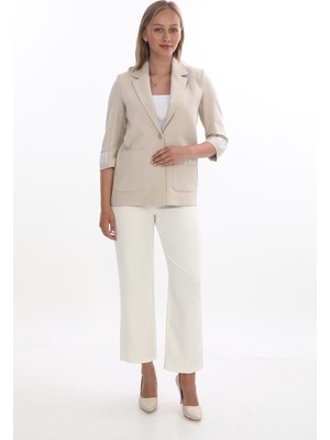 White Diamond Kadın 3/4 Kol Çizgili Detaylı Modern Kesim Blazer Ceket