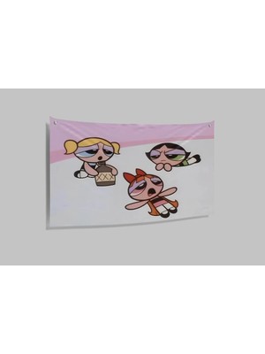Kanvaspera Powerpuff Girls - Karikatür Tarzı Neşeli Kız Karakterler Duvar Örtüsü – Vinil Kumaş