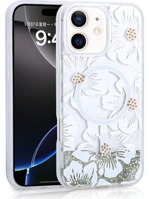 Ummeslem Apple iPhone 11 Için Uyumlu Kılıf Sıvılı Simli Baskılı Şeffaf Arka Yüzey Mossa Silikon Kapak