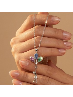 Valmont Accessories Balonlu Kız Figürlü Kolye Renkli Taşlı Metalik 41+2 cm Şık Modern Kadın Kolye