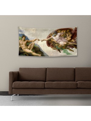 Vagonik Michelangelo Tanrının Eli Duvar Örtüsü Halısı 70 x 140 cm Modern Tasarım Desenli Renkli