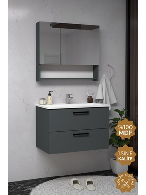 Teta Home Batum 80 Cm Antrasit MDF Banyo Dolabı Seti