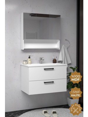 Teta Home Batum 80 Cm Beyaz Mdf Banyo Dolabı Seti