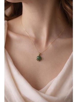 Anka Select Yeşim Taşı Kolye – Hayalet Zincirli Altın Kaplama Zarif Kadın Kolyesi | Doğal Taş Minimal Tasarım