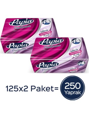 Papia Platinum Ultra Yumuşak Pratik Mendil 125'LI x 2 250 Yaprak 4 Katlı