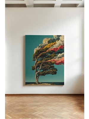 Kanvaspera Yellin Renkleri - Kanvas Tablo - Ağaç ve Bulut Temalı Estetik Duvar Dekorasyonu