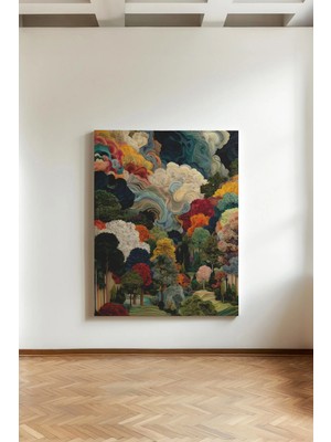 Kanvaspera Rengarenk Orman - Kanvas Tablo - Abstrakt Bulutlar ve Ağaçlar Temalı Çağdaş Duvar Dekorasyonu