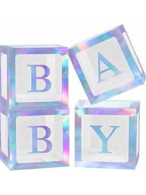 Süsle Bebek ve Parti Baby Yazılı Şeffaf Balon Kutusu, 30CM x 4 Adetli Set - Gökkuşağı