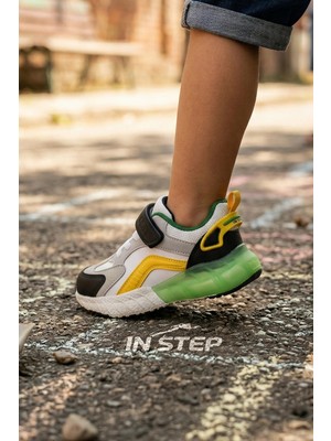In Step Pixel Fun Çocuk Spor Ayakkabı - Neon Yeşil Sarı Detaylı, Cırt Cırtlı