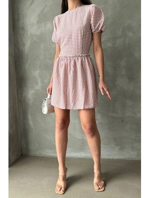 Topshow Pudra Pötikare Desenli Bisiklet Yaka Mini Elbise – Günlük ve Yazlık Kadın Elbise