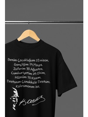 Ontunew 23 Nisan Baskılı Bisiklet Yaka Pamuklu Kısa Kollu Çocuk ve Yetişkin Tişört