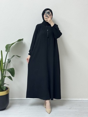 Modamorfo Fermuarı Püskül Detaylı Vatkalı Kap -Siyah