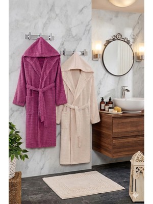 Double Bathrobe  Kapüşonlu Oversize Bornoz Seti / Unısex