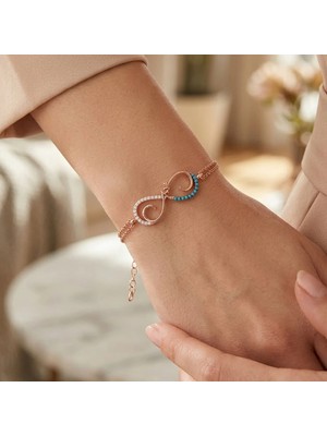 Pigado 925 Ayar Gümüş Turkuaz Zirkon Taşlı Aşk Sonsuzluk Bileklik